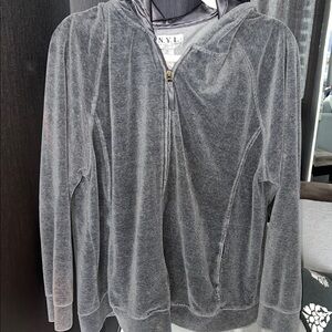 Gray Velour Zip-Up Hoodie